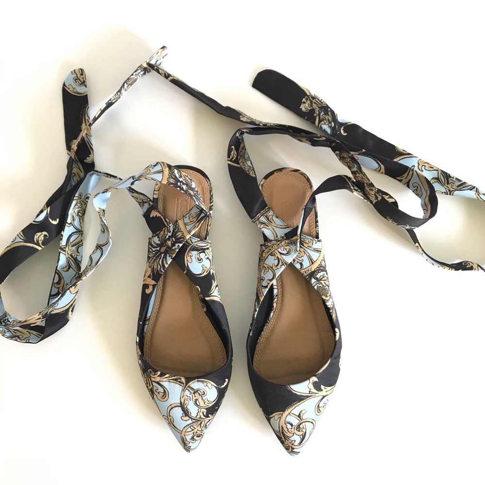 ASOS ladies tie ankle wrap printed flat mule SZ 7
